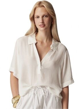J.CREW BUNGALOW POPOVER IVORY V-NECK VISCOSE SHORT SLEEVE TOP SMALL